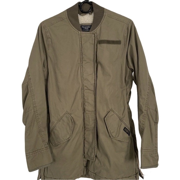 Abercrombie & Fitch Olive Green Sherpa Jacket Size Small - Picture 2 of 14